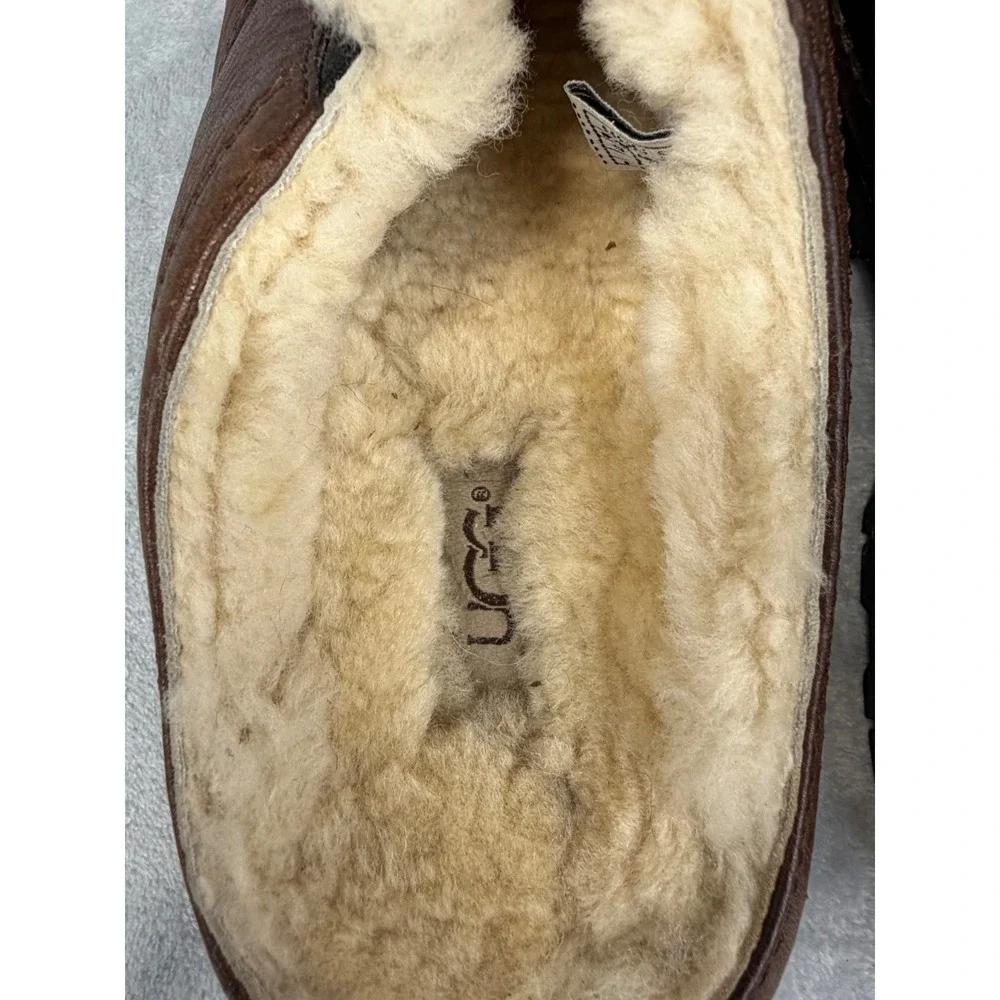 UGG Mens Brown Leather Shearling Lined Clogs Mules Shoes Size 9 Style 5140